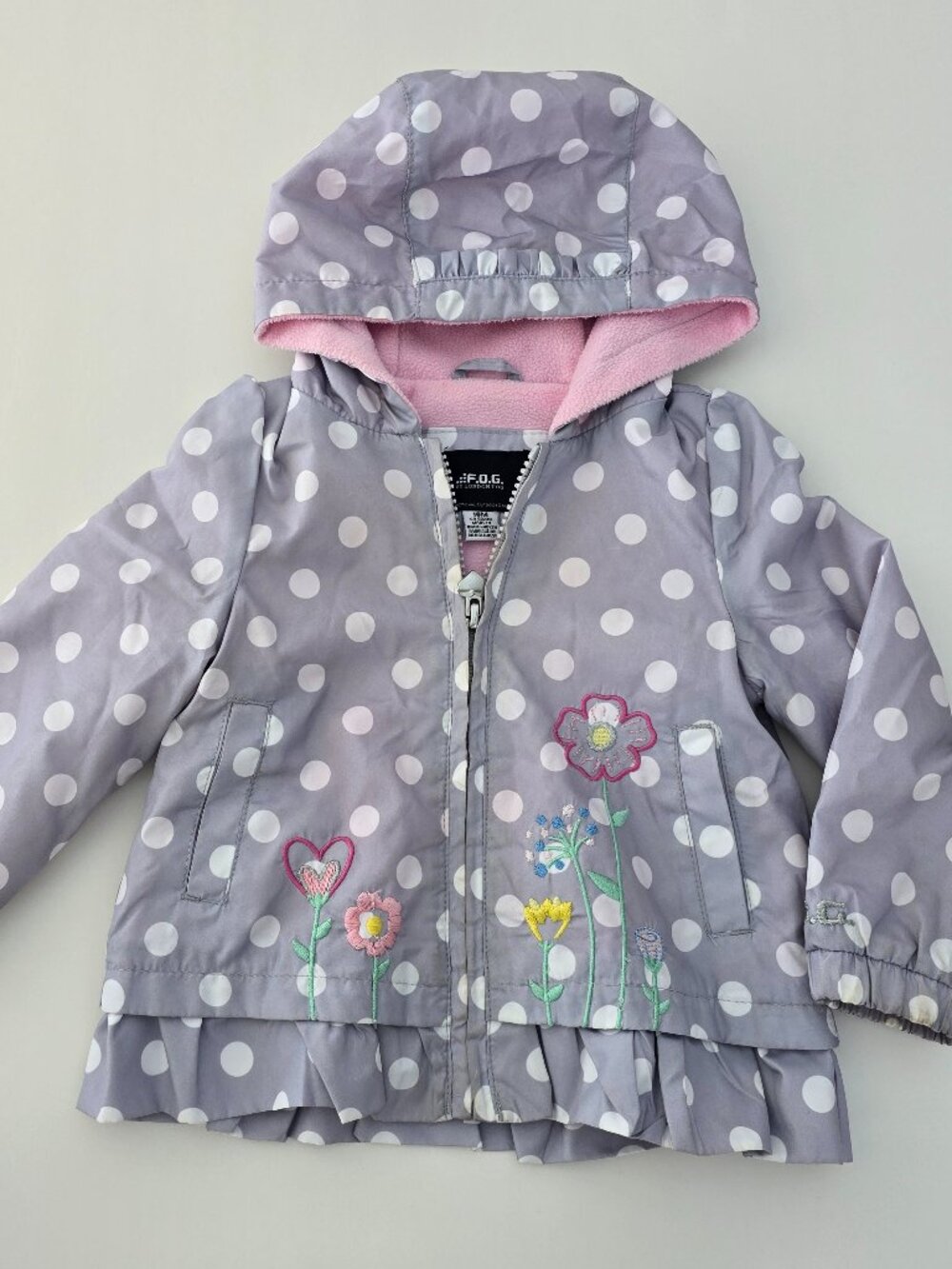 LONDON FOG Raincoat, Fleece Lined, Toddler 18m generous fit, polkadot, flowers